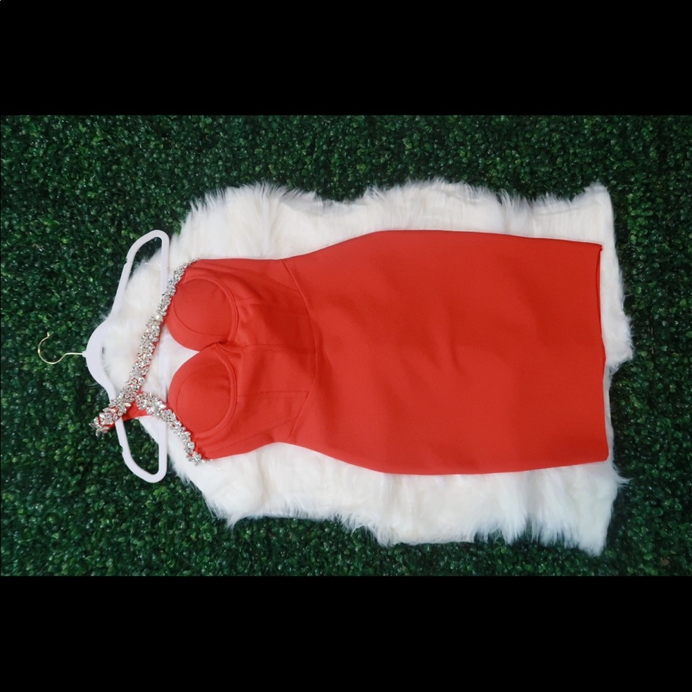 Red rhinestone bandage dress